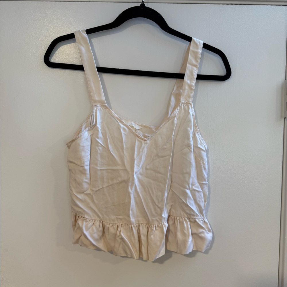 Cream Tank Top with Ruffle Detailing